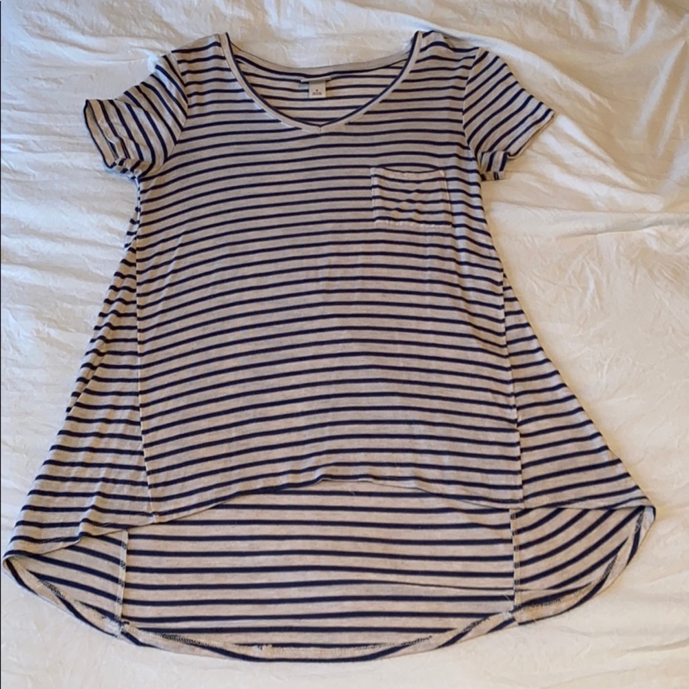 Off-White and Navy Blue Stripped Tee with Pocket